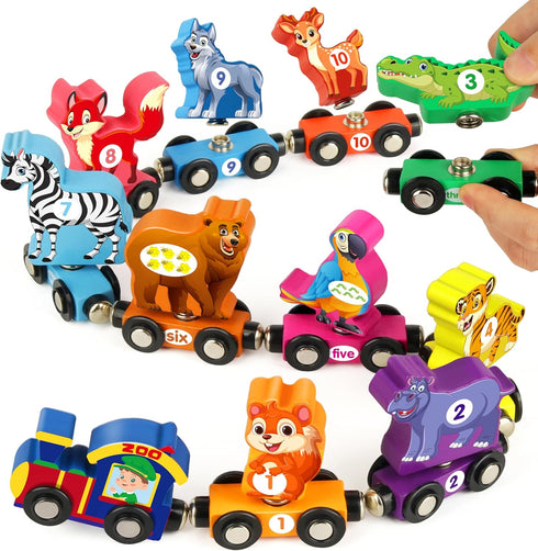 Set Ages3-5, Vanmor Wooden Train for Toddlers, Magnetic Animal Number Train Toys for Toddler Learning Toys, Fine Motor