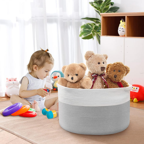 XXXL Large Cotton Rope Basket - 22" X 14" Blanket Basket for Living Room, Kids Toy Storage, Giant Woven Organizer