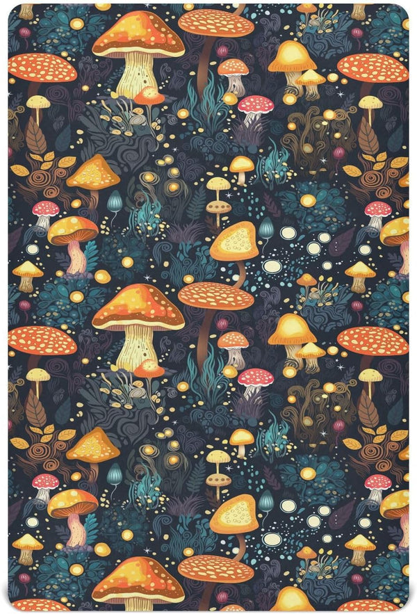 SDMKA Mushrooms Forest Crib Sheets for Boys Girls - Portable Microfiber Fitted Crib