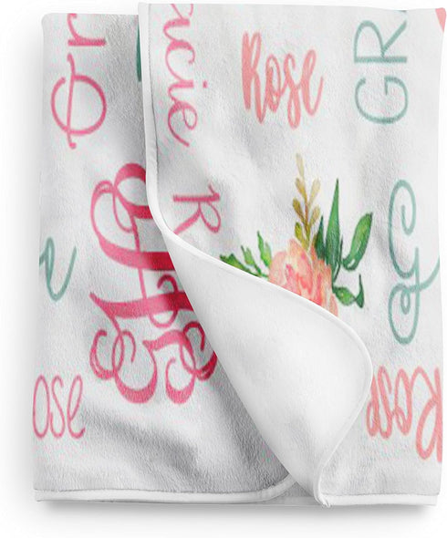WolfeDesignPDD (30x40) Baby Girl Swaddle Floral Blanket Personalized Baby Blanket Monogram Blanket Name Blanket