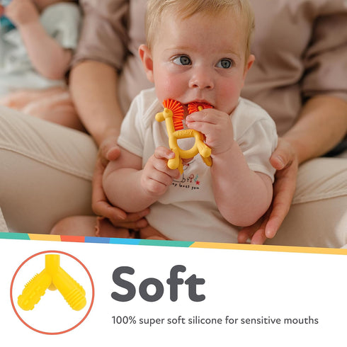 Nuby Silicone Geo Zoos Teether, Giraffe Teething Toy for Babies 3+ Months, Soothes Sore Gums
