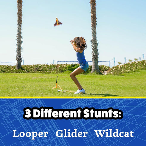 3 100 Stomp Rocket Stunt Plane Launcher Toy for Kids - Foam Airplane Toy Soars Over Feet - Unique Tricks & Adjustable
