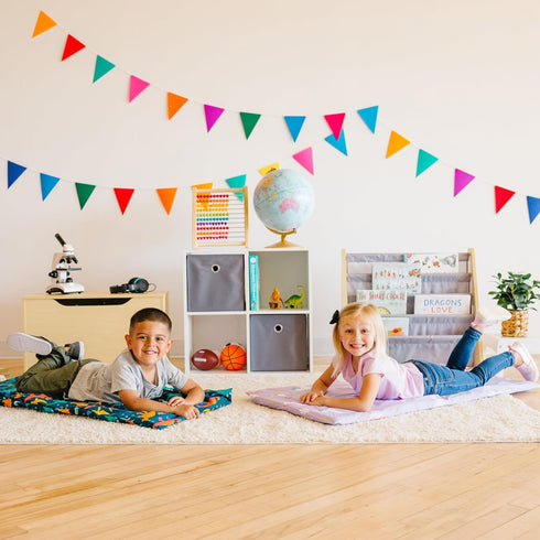 Wildkin Kids Cotton Nap Mat Cover - Durable, Soft, Sewn-in Flap, Fits 1.5" Vinyl Sleep Mats - Trains, Planes & Trucks