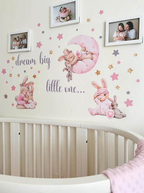 Mamarons Pink Bunny Nursery Wall Decals-Baby Girl Room Rabbit Wall Decor, Animal Stickers for Kids Playroom, Toddler