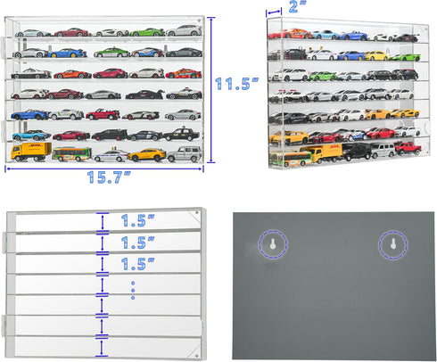 YYDS 1/64 Scale Diecast Display Case for 35 Toy Cars, Wall Mount, Mirrored Back, Hot Matchbox Cars
