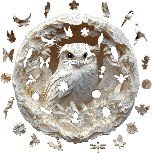 300 3D Decor13.3in Wooden Puzzles Adults Pieces, White Owl Animal Shaped Wood Puzzle with Unique Paper Carved Effect