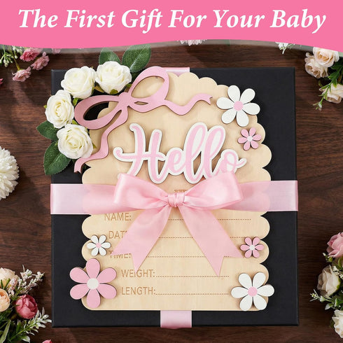 Matwsec Hello World Newborn Sign Baby Name Sign Bow Birth Announcement Signs for Hospital Baby Welcome for Boys