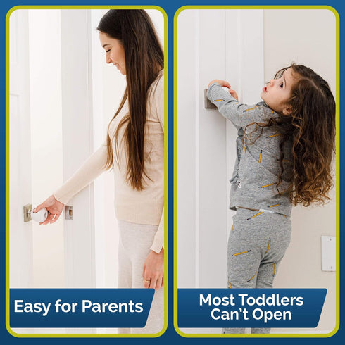 Child Safety Door Knob Cover (4 Pack), Hard-to-Remove Dual-Lock Covers for Kids, Reusable Baby Proof Locks