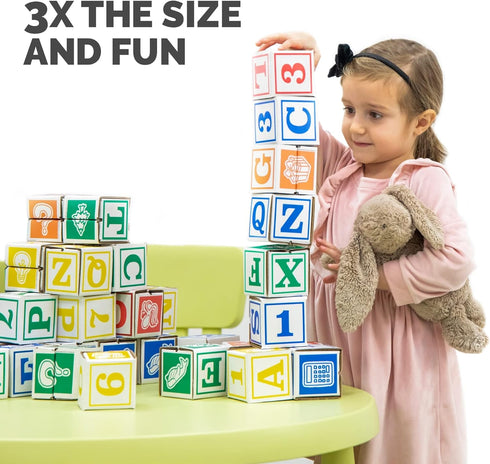 Bankers Box at Play Cardboard ABC/123 Building Learning Blocks, 50 Pack, 3"x 3" Blocks for Kids