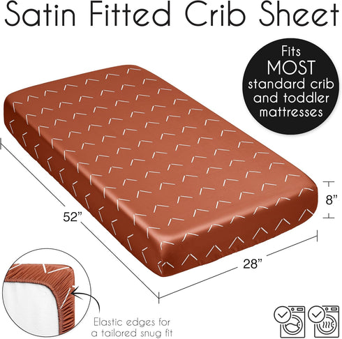 Sweet Jojo Designs Orange Rust Boho Arrow Boy Girl Gender Neutral Baby Satin Fitted Crib Sheet Infant Newborn Nursery