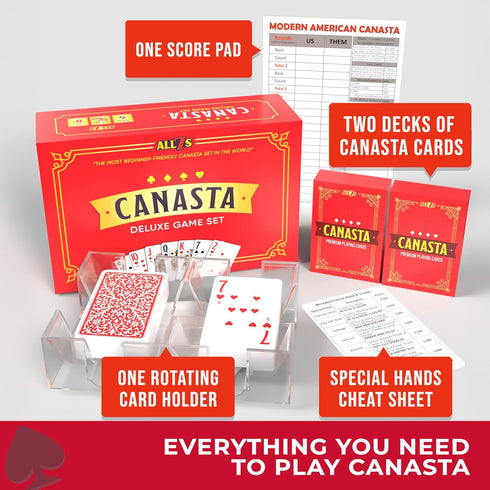 All7s Set Deluxe Canasta Game for Adults & Seniors, Jumbo Index Large Print Cards, Rotating Tray, Scorepad, Classic