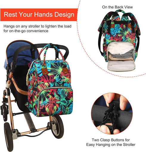 Multi-Function Diaper Bag Backpack with Large Capacity and Insulated Pockets for Mom/Dad, Leaf