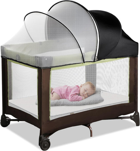 WANRU Pack N Play Tent Cover & Bassinet Canopy - Half-Blackout Breathable Mosquito