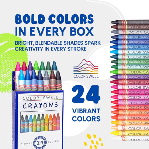 Packs 10 24 Color Swell Bulk Crayons - Boxes of Vibrant Colors of Teacher Quality Durable for Home and School