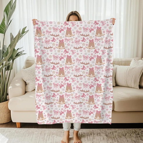 Cstdyfrv Cozy Country 60x80in Western Cowgirl Boots Baby Blankets for Boys Girls Vintage Cowgirl Boots Pink Bows Soft