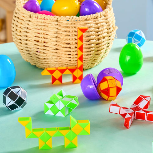 12 JOYIN Pcs Prefilled Easter Eggs with Mini Snake Cubes Twist Puzzle Toys Snake Speed Cube Fidget for Kids Easter