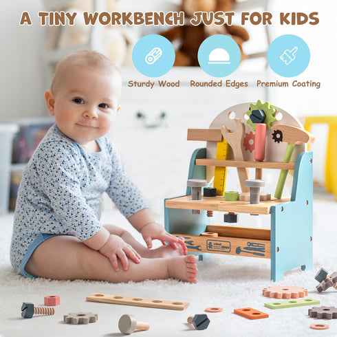Set 3 4 5 ROBUD Mini Wooden Play Tool Workbench for Kids Toddlers - Montessori Toys for Years Old Boys Girls