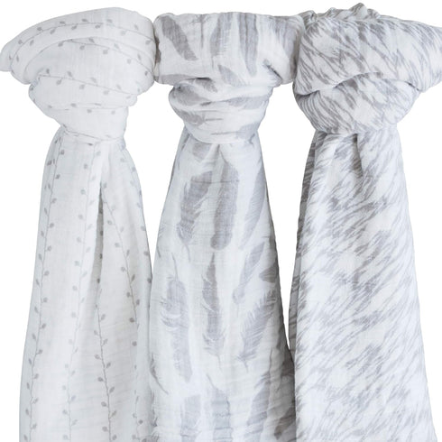 100% 3 Pack 47"x 47" Muslin Swaddle Blanket Soft Muslin Cotton Classic Grey Combo Unisex for Baby Girl or Baby Boy
