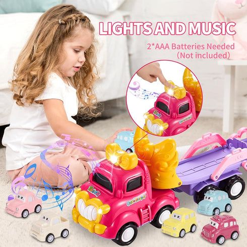 Sciencow 1 2 3 4 5 Old,7-in-1 1-3 3-5 Toddler Girls Cars for Year Pink Princess Foldable Transport Carrier Trucks