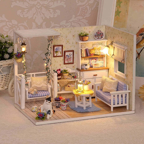TuKIIE DIY Miniature Dollhouse Kit with Furniture, 1:24 Scale Wooden Doll House Accessories (Kitten Diary)