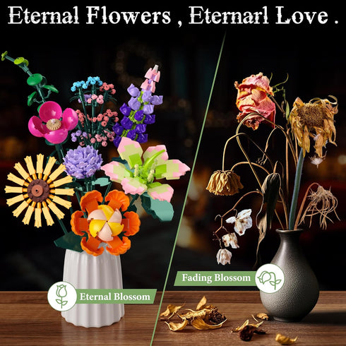 Booyuer Set, (858Pcs) Flowers Bouquet Building DIY Home Offic Botanical Bouquet Decoration Kit, Creative Gift for Mom