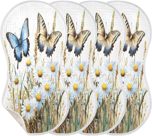 YETTASBIN Butterfly Daisy Muslin Baby Burp Cloth, Super Soft Absorbent Cotton Burp Rag Baby Bibs Feeding Cloth