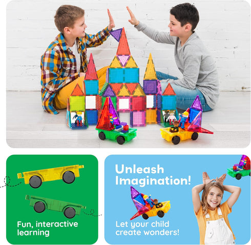 2pcs 3 PT21 PicassoTiles Magnetic Tiles Expansion Car Truck Building Blocks Compatible with regular bricks, Kids Magnet