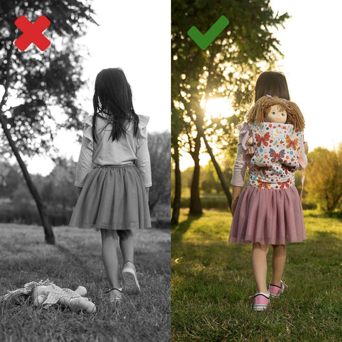 HappyVk - Baby Doll Carrier - Front and Back Carry Positions - Adjustable Straps- Pretend Play Toy for Girls
