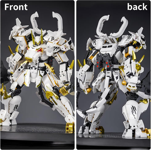 CSNRHG Set 8+ 679 White Tiger Samurai mech Robot Model with Double Axe Head Building Blocks Toy Mythical Birthday
