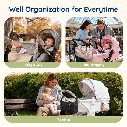 mommore Stroller Organizer with Insulated Cup Holders, Adjustable Stroller Caddy with Detachable Phone Bag, Stroller