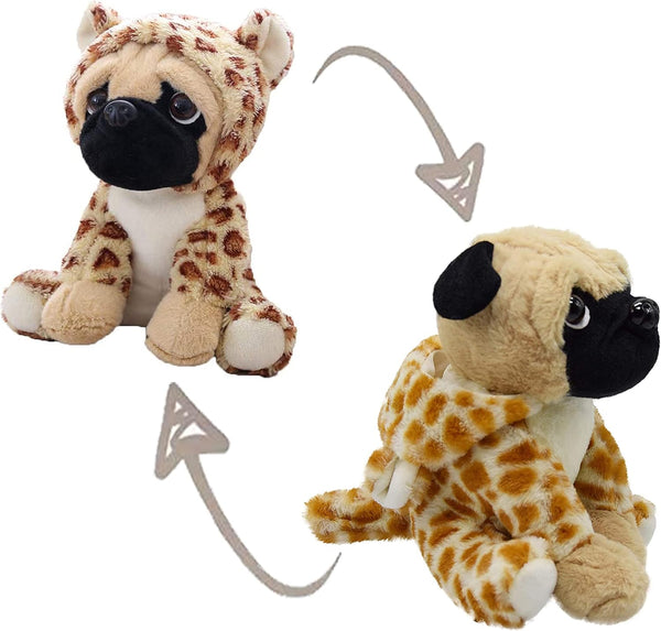 Cute Pug Dog Stuffed Animal | Brown Panther Plush Toy in Leopard Costume, 12 Inch Soft Pug Toy for Kids