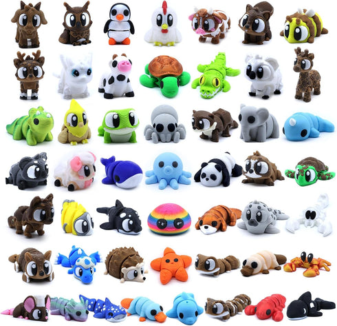 YoukkbbL 50 Pcs Mini 3D Printed Animals Figurines Set, 3D Printed Toys for
