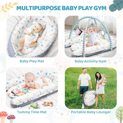 7-in-1 Tummy 0-3-6-9-12-18 Baby Play Mat, Infant Gym Mat for Sensory and Motor Development, Washable & Portable Newborn
