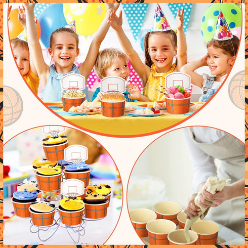 Sunnyray 48 Sets Basketball Hoop Snack Cups with Cards, Disposable 8 oz Treat Bowls for Party
