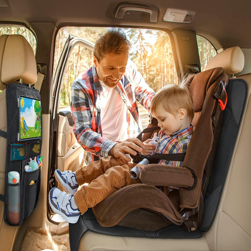 2-in-1 Siivton Car Seat Protector & Kick Mat with iPad Holder - Kids Backseat Organizer with Touchscreen Pocket