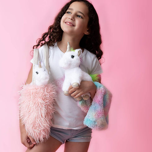 Perfectto Design Unicorn Toy for Girls Age 3-10; 4 PCS Set with Stuffed Animals and Doll Blanket