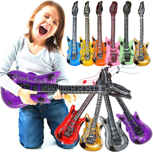 11 Pack Inflatable Guitar, Blow Up Guitar, Inflatable Rock Star Toy Set for 80s Party Decorations