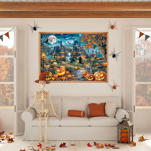 1000 1000 Halloween Puzzle for Adults Pieces Bats Full Moon Haunted House Witches Pumpkins Jigsaw Puzzles for Adults
