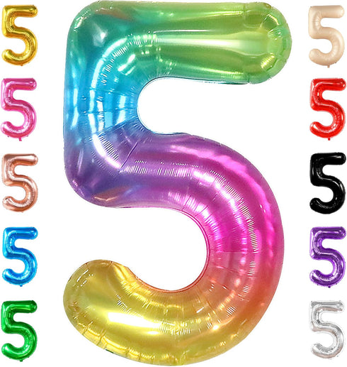 KatchOn Giant Rainbow 5 Balloon Number, 40 Inch, Number 5 Balloons for 5th Birthday Tie Dye Decorations