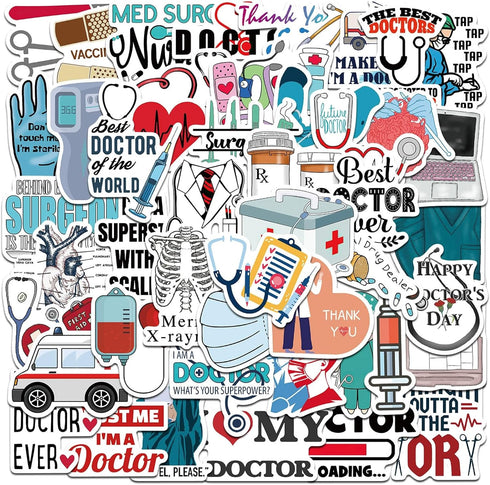 Hopetl 50PCS Professional Doctor Stickers, Medical Equipment Stickers Aesthetic Decals Vinyl Waterproof Doctor