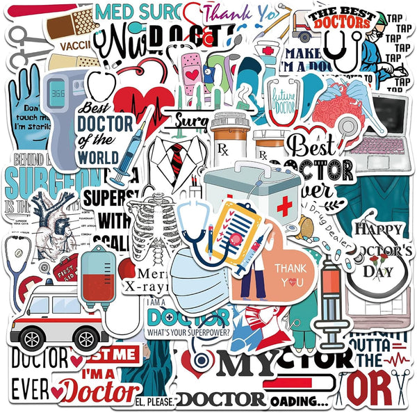 Hopetl 50PCS Professional Doctor Stickers, Medical Equipment Stickers Aesthetic Decals Vinyl Waterproof Doctor