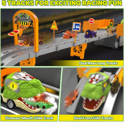 3-5, Set 8 3 4 5 6 7 Dinosaur Carrier Truck Race Track Toys for Kids Large Toy Cars Track with Small Dinosaur Cars
