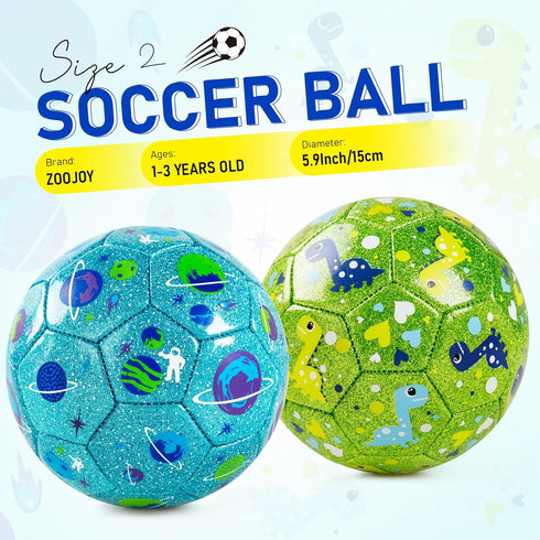 2 2 Pack 1 2 3 4 5 6 ZOOJOY Size Soccer Ball, Cartoon Balls with Pump Mesh Bag, Planet & Dinosaur Toddler Boys Toys