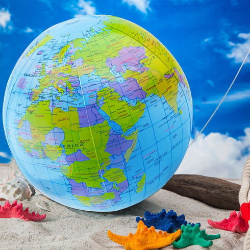 32 Pack 16 Inch Inflatable Globe Bulk, Blow up Beach Ball for Classroom Teaching and Pool Party