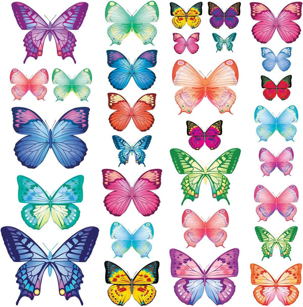 DECOWALL DS9-1302 30 Vibrant Butterflies Kids Wall Stickers, Peel and Stick Removable Decals for Nursery