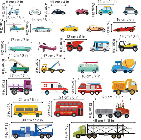 decalmile Cars Wall Stickers, Peel and Stick Wall Decals for Kids Room, Nursery, Bedroom, Classroom Decor