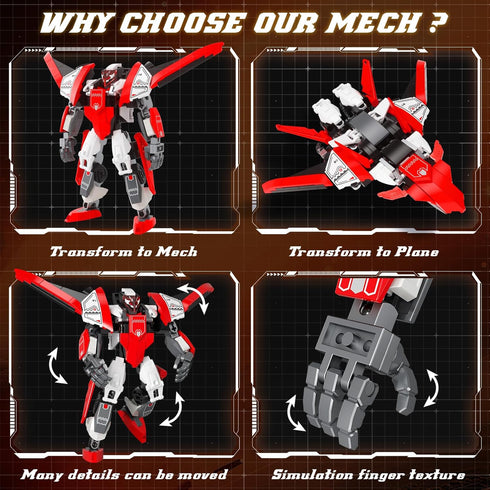 Ubrixmen 2 1 Sets, 6+(Red) in Transforming Mech Robot Building Mecha Robot City Toy Converts to Fighter Jet, for Adults