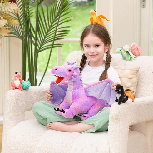 7 21.6 inch 4 2 Muiteiur Piece Dragon Stuffed Animals, Soft Plush Pink Dragon with Baby Toys and Eggs, Gift for Kids