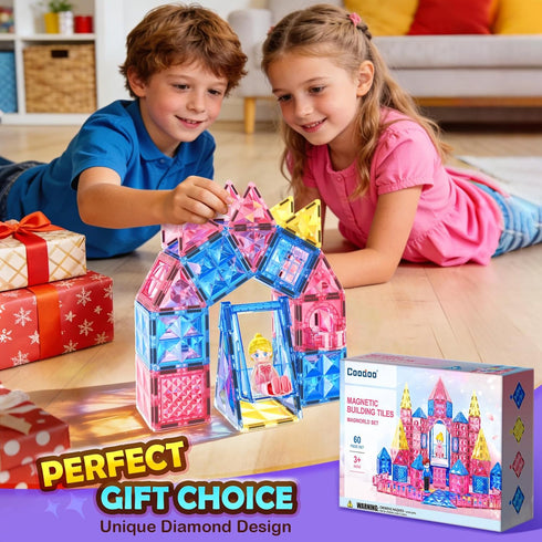 3 4 5 6 Coodoo Diamond Magnetic Tiles Magnetic Building Blocks STEM Sensory Toy for Boys Girls Pink Castle Dollhouse