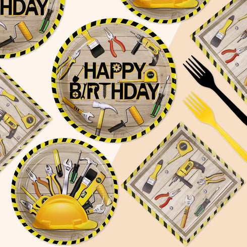 96 350GSM Set 24 Grencian PCS Handyman Tools Party Supplies Handyman Tools Party Plates Disposable Handyman Tools